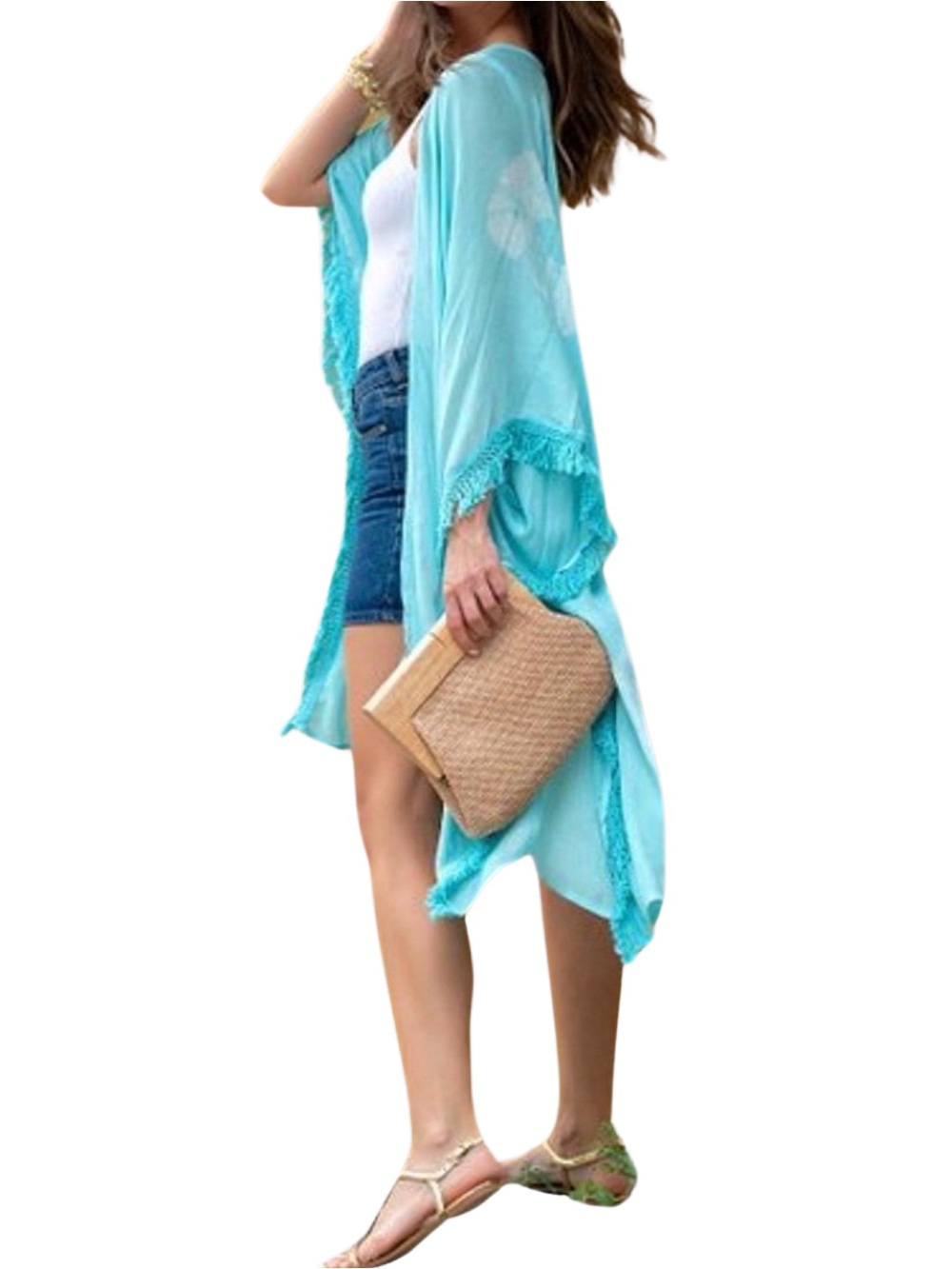 BOUTIQUE* SHIRALEAH Vida Tie Dye Kimono in Turquoise
